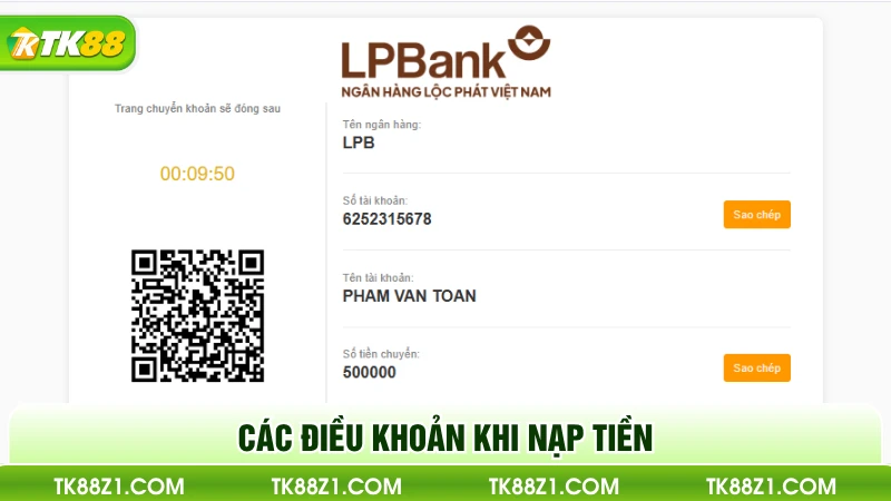 Các điều khoản khi nạp tiền