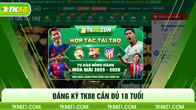 Đăng ký TK88 cần đủ 18 tuổi