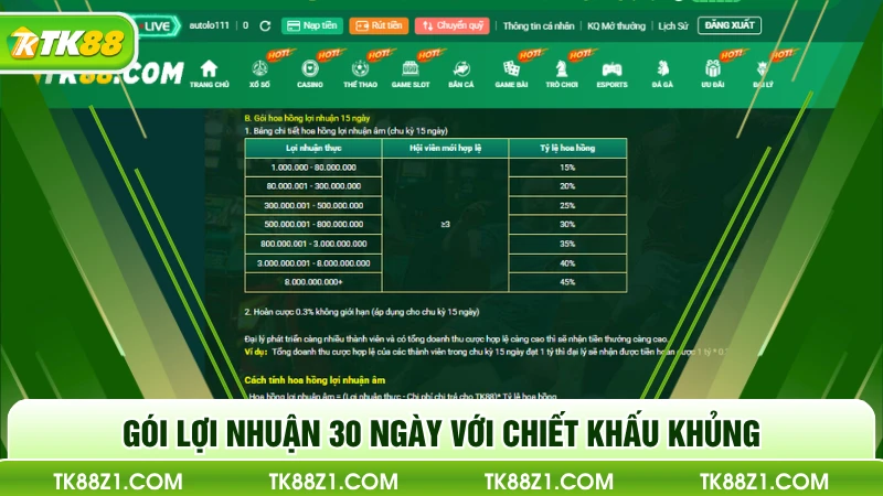 Gói lợi nhuận 30 ngày với chiết khấu khủng
