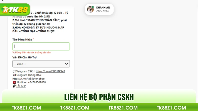 Liên hệ bộ phận CSKH