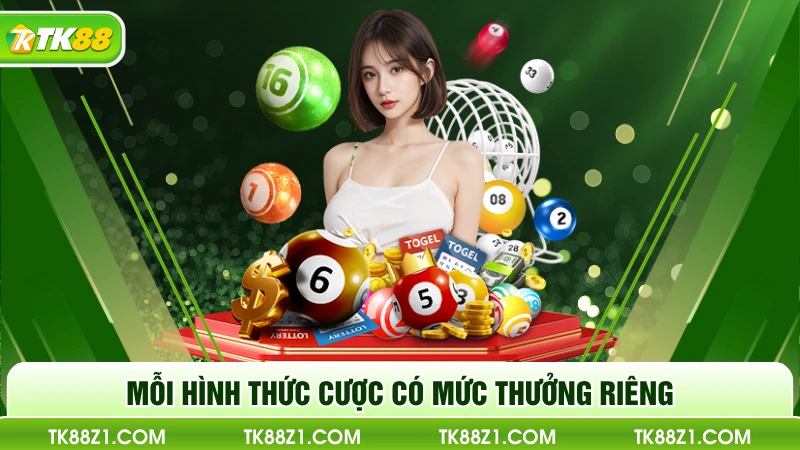 Mỗi hình thức cược có mức thưởng riêng