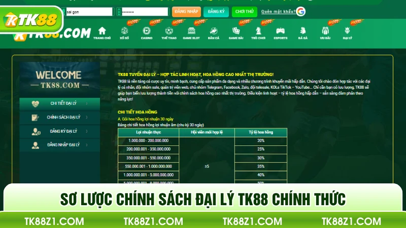 Sơ lược chính sách đại lý Tk88 chính thức